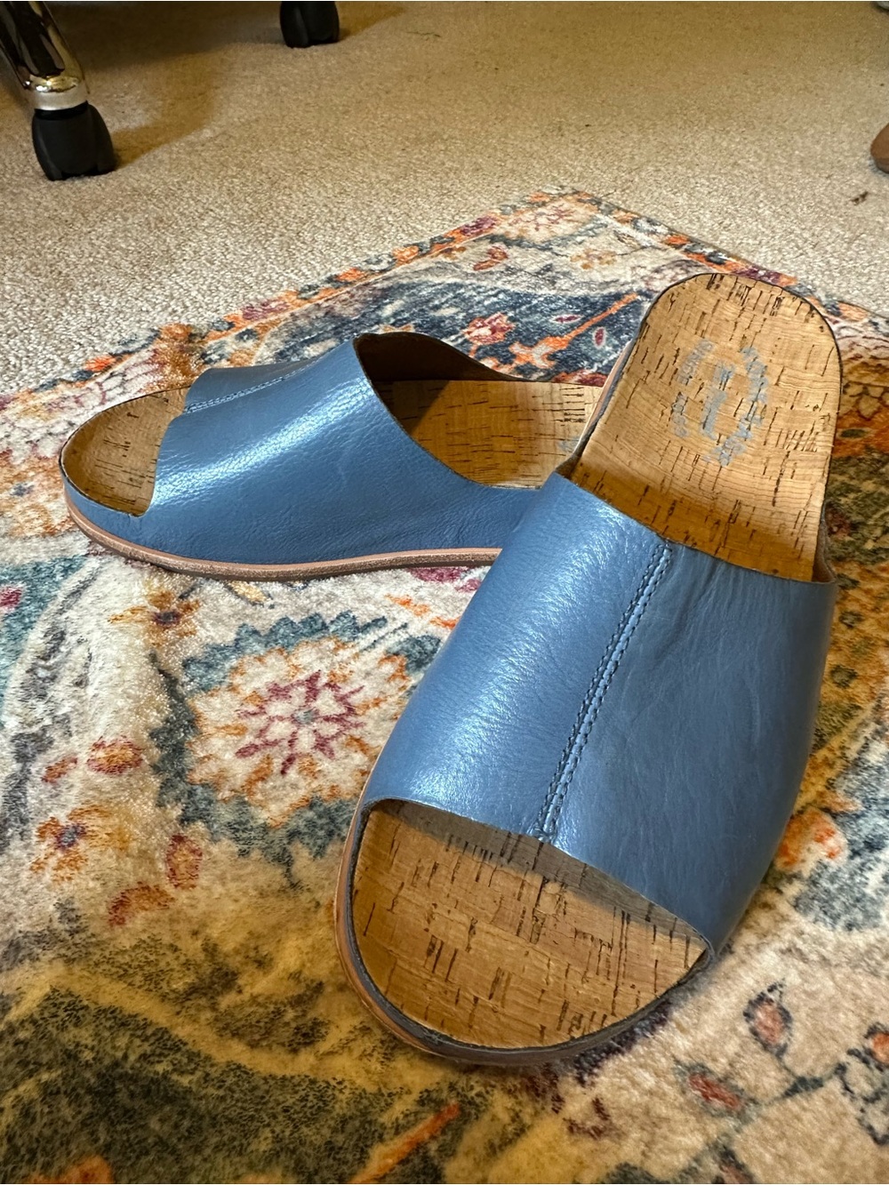 Kork-Ease Blue Leather Cork Slide Sandals